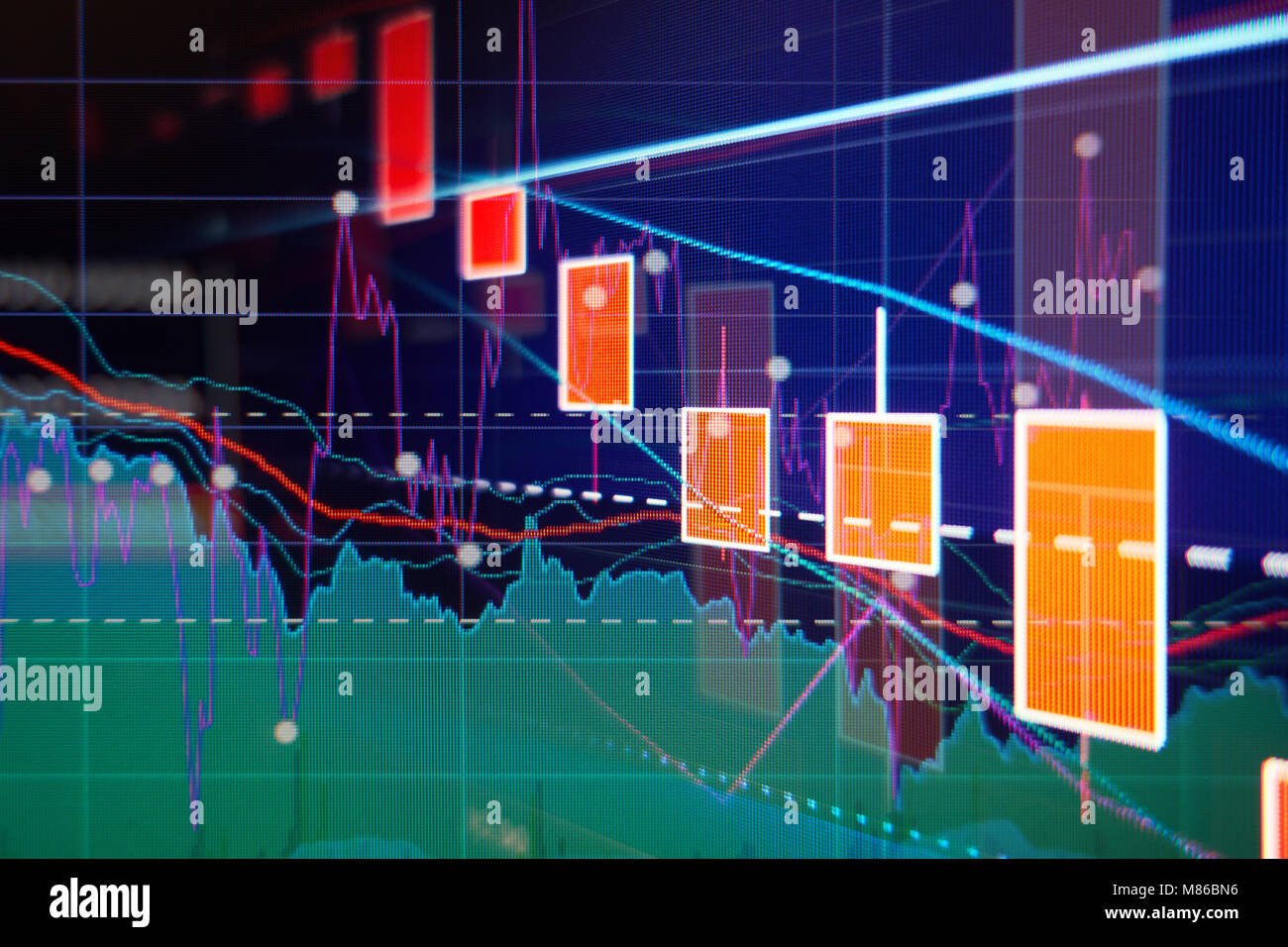 Börse - rote Kerze, Graphen und Diagramme - Finanzen Konzept Stockfoto