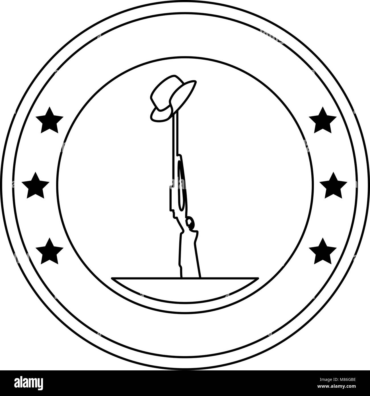 Gewehr und Helm emblem Vector Illustration Design Stock Vektor