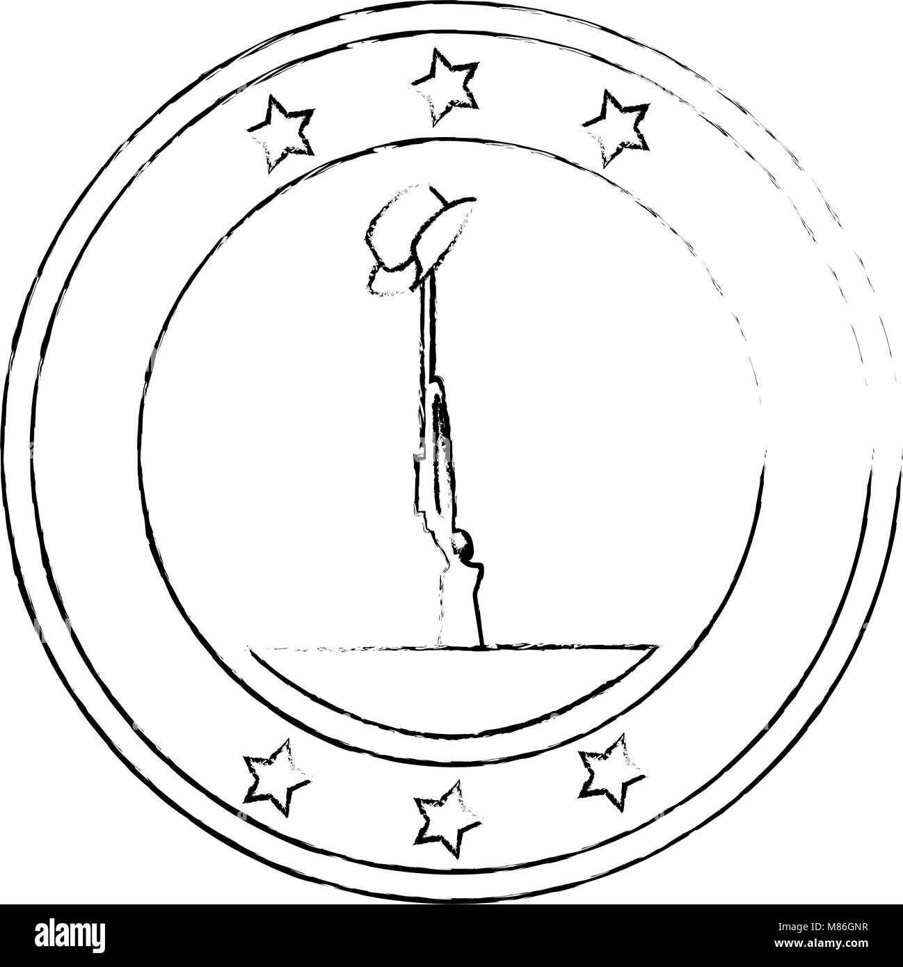 Gewehr und Helm emblem Vector Illustration Design Stock Vektor