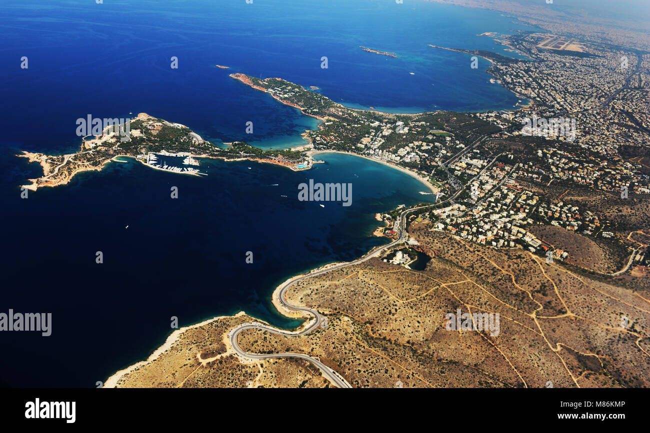 Luftaufnahme von Vouliagmeni in Griechenland. Stockfoto