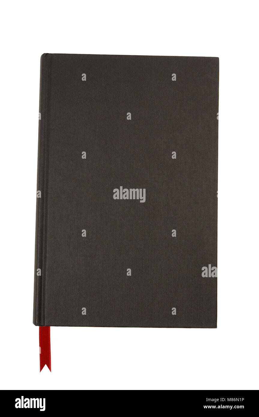 Uni Schwarz Hardcover Buch mit rotem Band Lesezeichen gegen einen weißen Hintergrund. Stockfoto