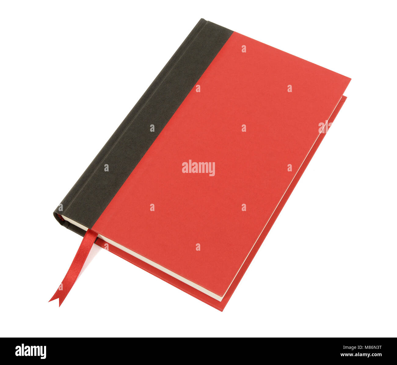 Plain roten und schwarzen Hardcover bookwith ribbon Lesezeichen auf einem weißen Hintergrund. Platz für Kopieren. Stockfoto