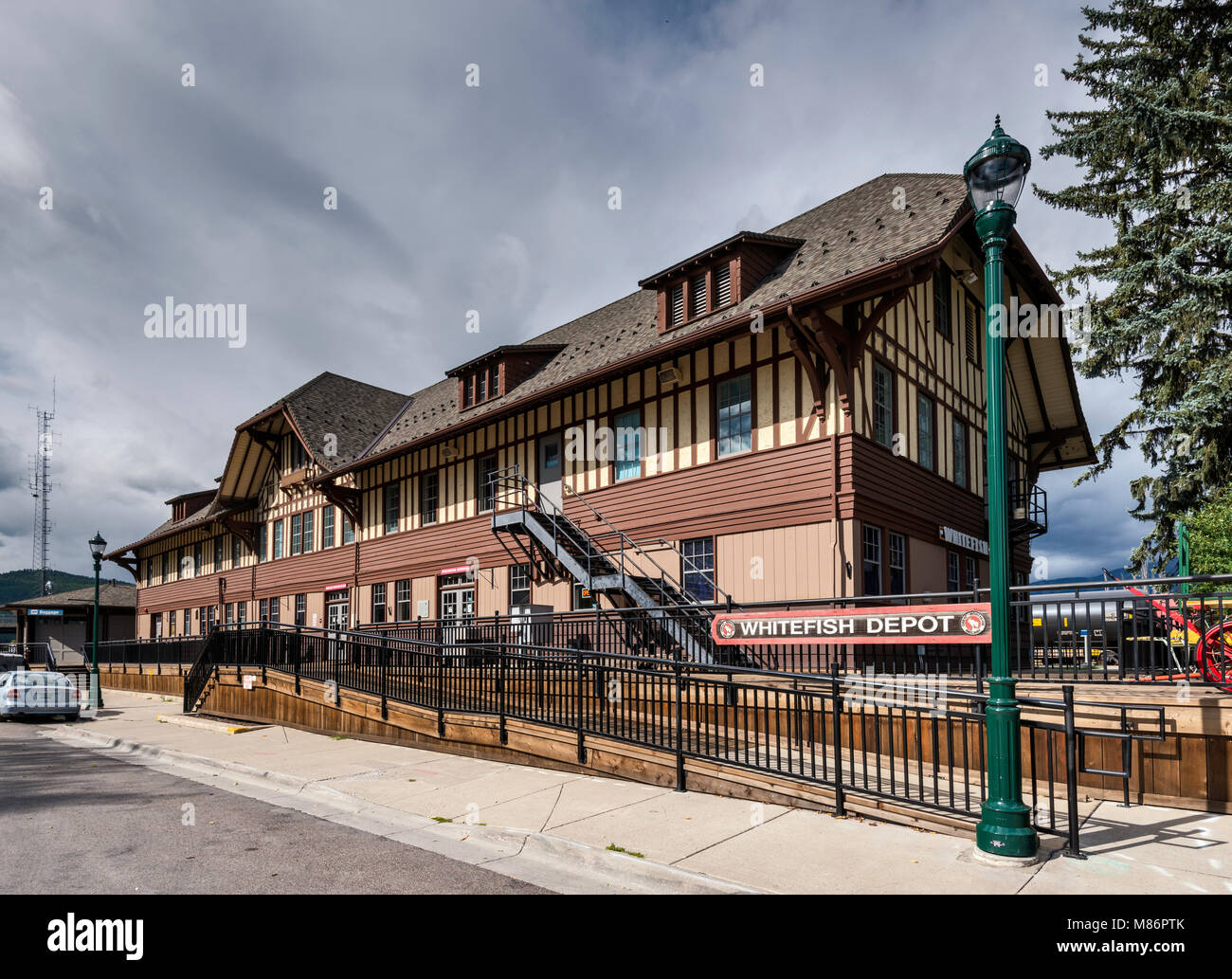 1927 Great Northern Railway Depot, Felchen, Flathead Valley, Montana, USA Stockfoto