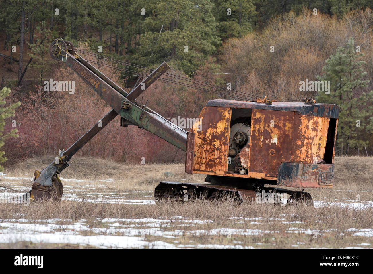 Alte Bagger in der historische Bergbau Gemeinschaft der Freiheit, Washington. Stockfoto