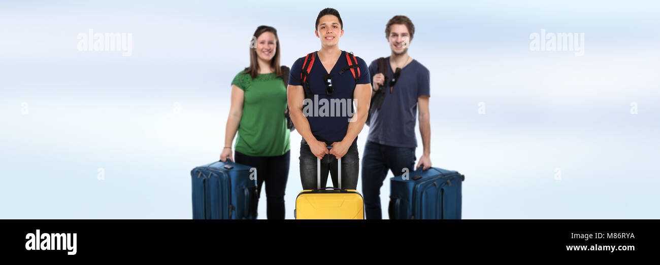 Reisen Reisen Gruppe junger Menschen copyspace Banner urlaub ferien Tasche Gepäck Stockfoto