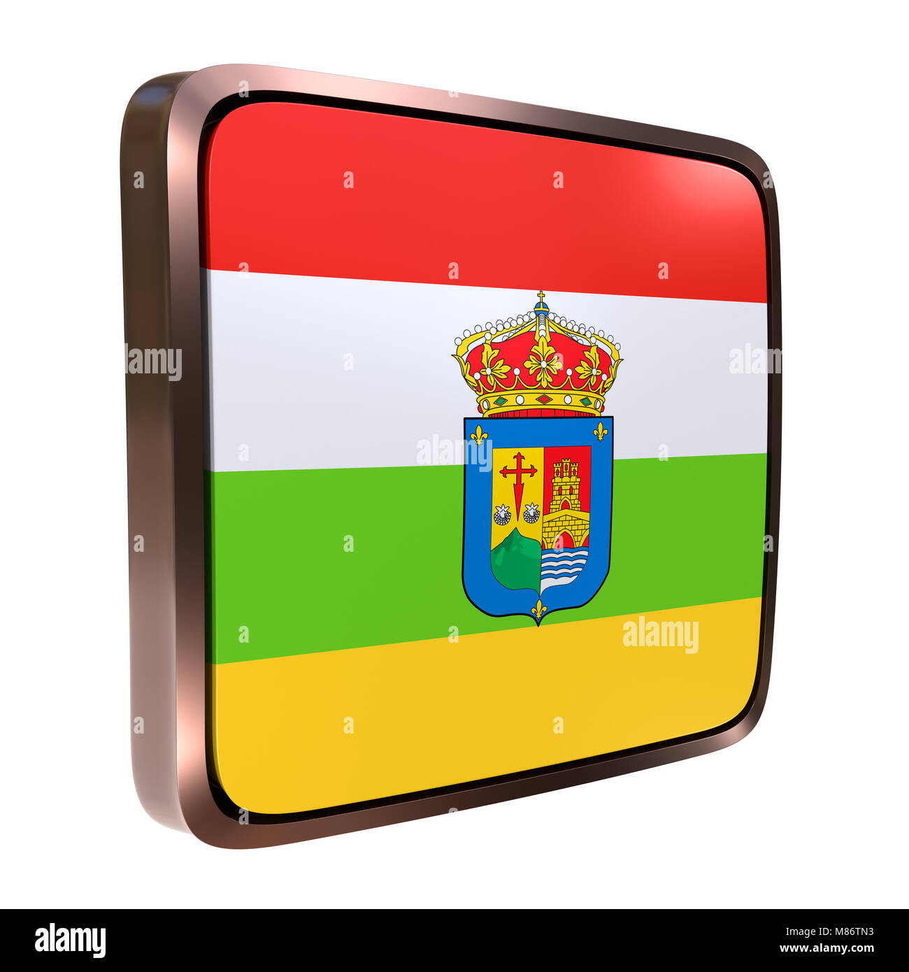 3D-Rendering für eine Gemeinschaft La Rioja Flagge Symbol. Auf weiß Isoliert Stockfoto