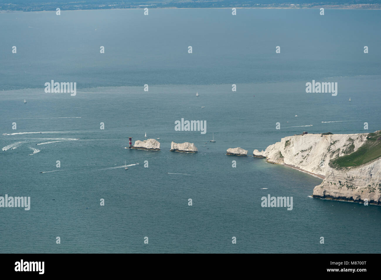 Die Nadeln Isle of Wight aus der Luft Stockfoto