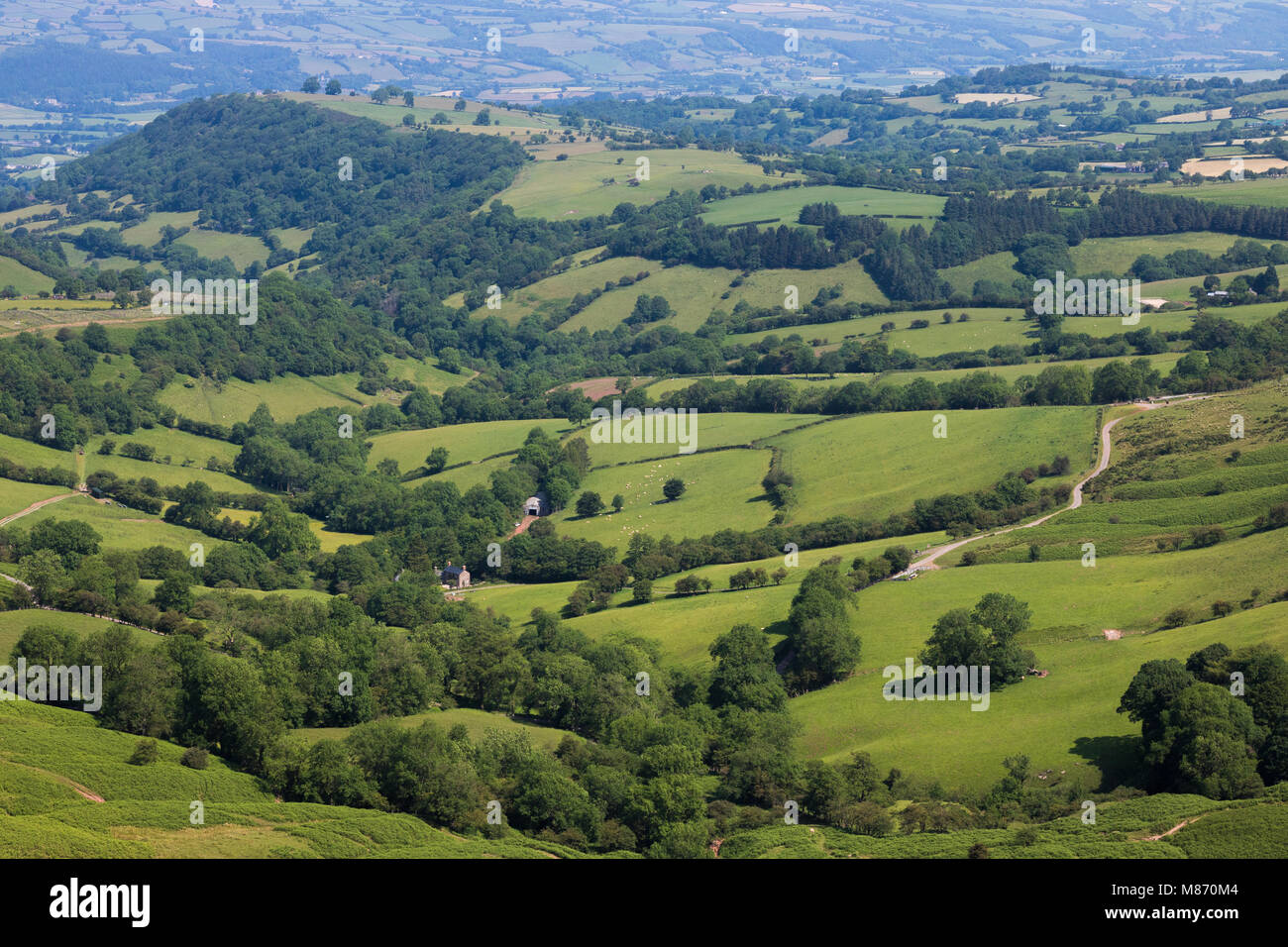 Auf dem Gipfel des Herrn Herefords Knopf, Wales im Sommer. Ein schöner Anblick. Stockfoto