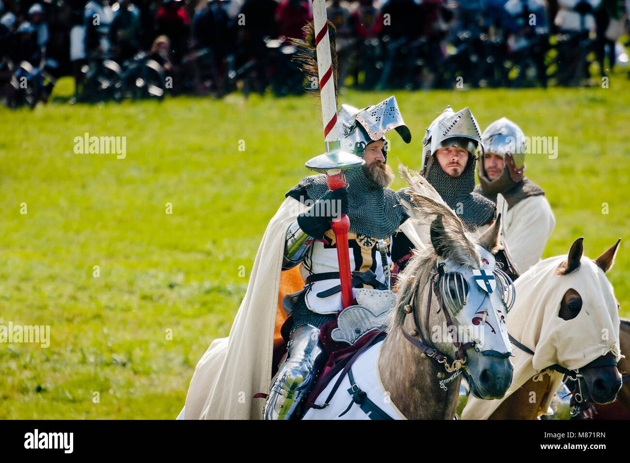 Grand Master Ulrich von Jungingen (Jarosław Struczynski) Teutonic knight 601th Jahrestag der Schlacht von Grunwald 1410. 4000 Reenactors, Polen Stockfoto