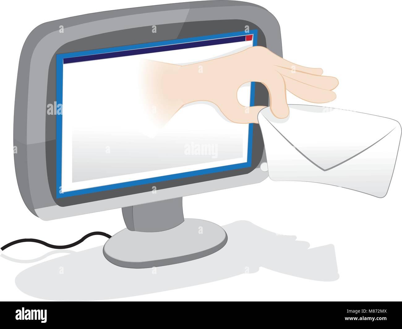 Hand geben mail Knallen aus einem PC-Monitor Stock Vektor