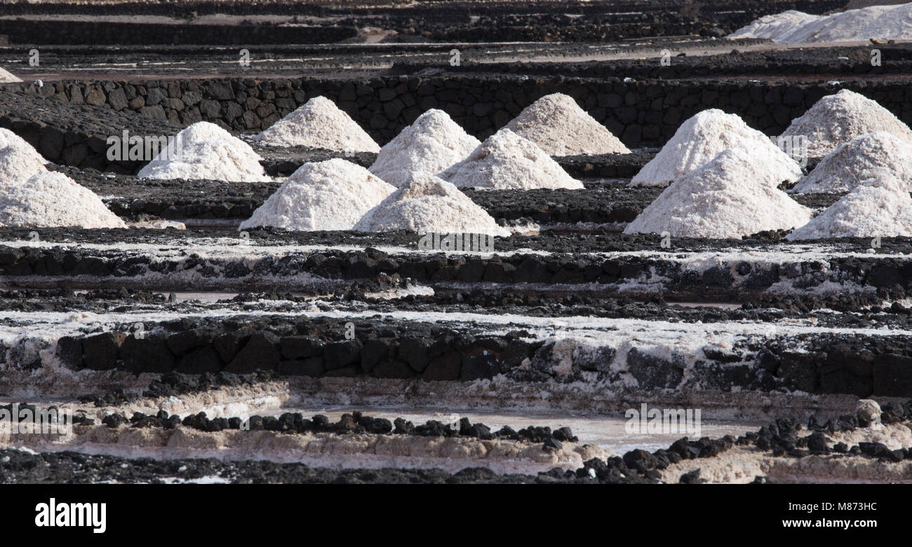 Meersalz Produktion auf Lanzarote, 'Las Salinas de Janubio" Stockfoto