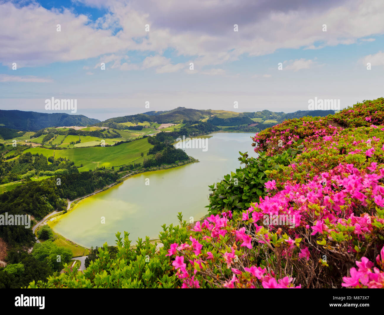 Lagoa das Furnas, Erhöhte Ansicht, Sao Miguel, Azoren, Portugal Stockfoto