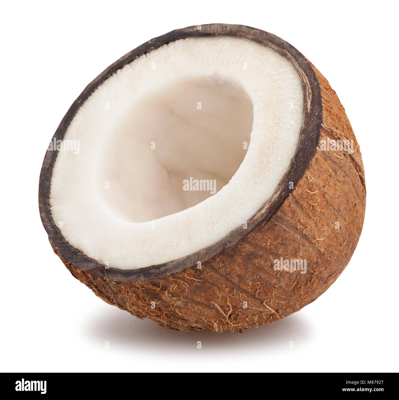 Aufgeschnittene Kokosnuss Pfad isoliert Stockfoto