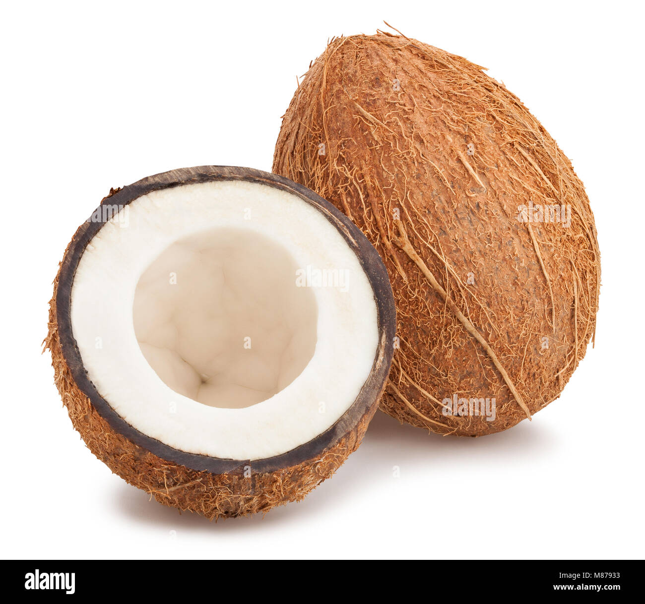Aufgeschnittene Kokosnuss Pfad isoliert Stockfoto