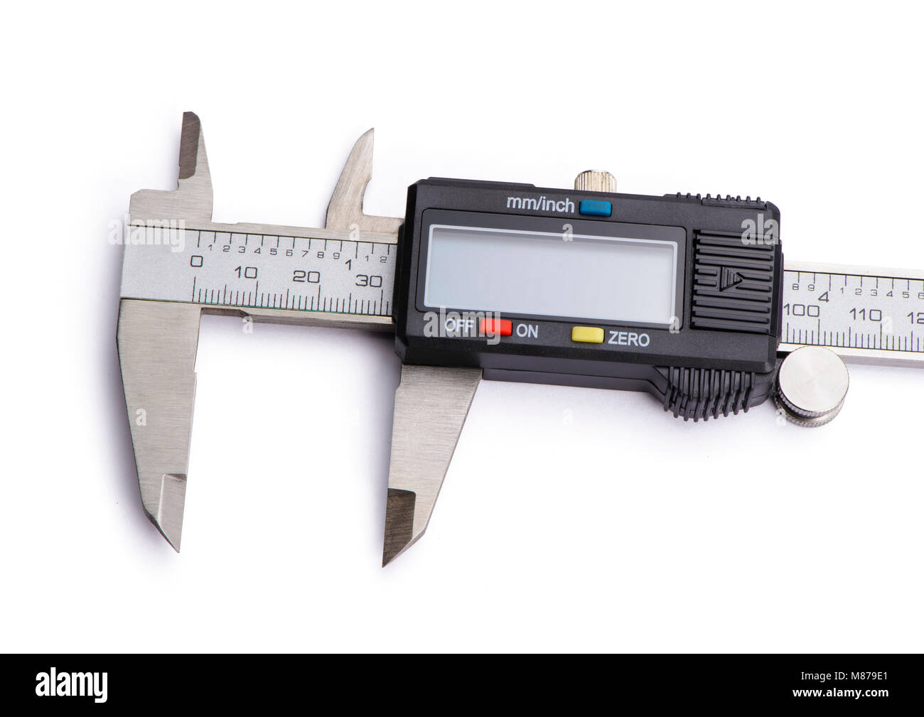 Elektronische digitale Messschieber Nonius. Auf weissem Hintergrund. Stockfoto