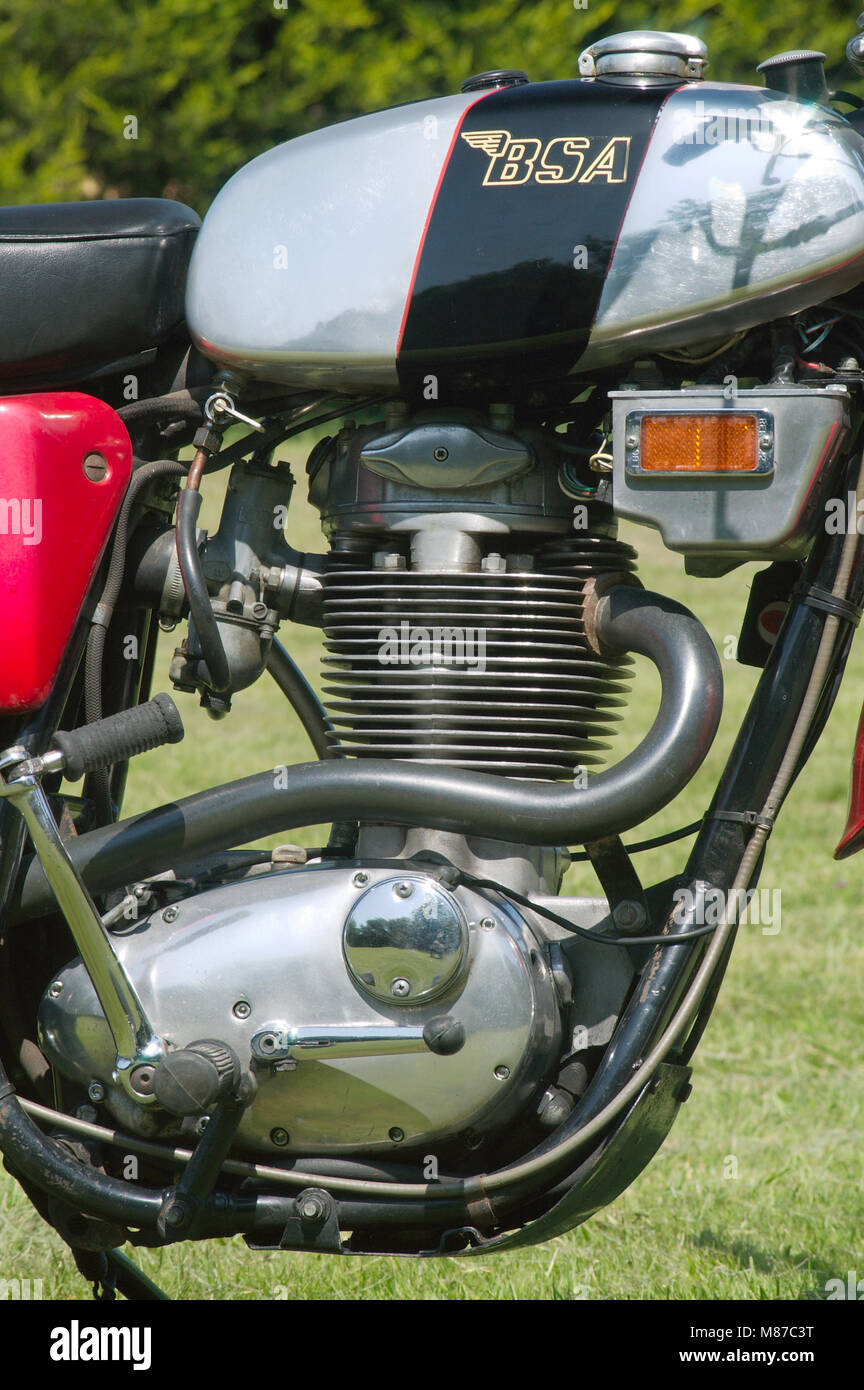 1971 BSA 500 cc B 50 T Victor, Nahaufnahme, Seite der Motorsteuerung des Motors. Stockfoto