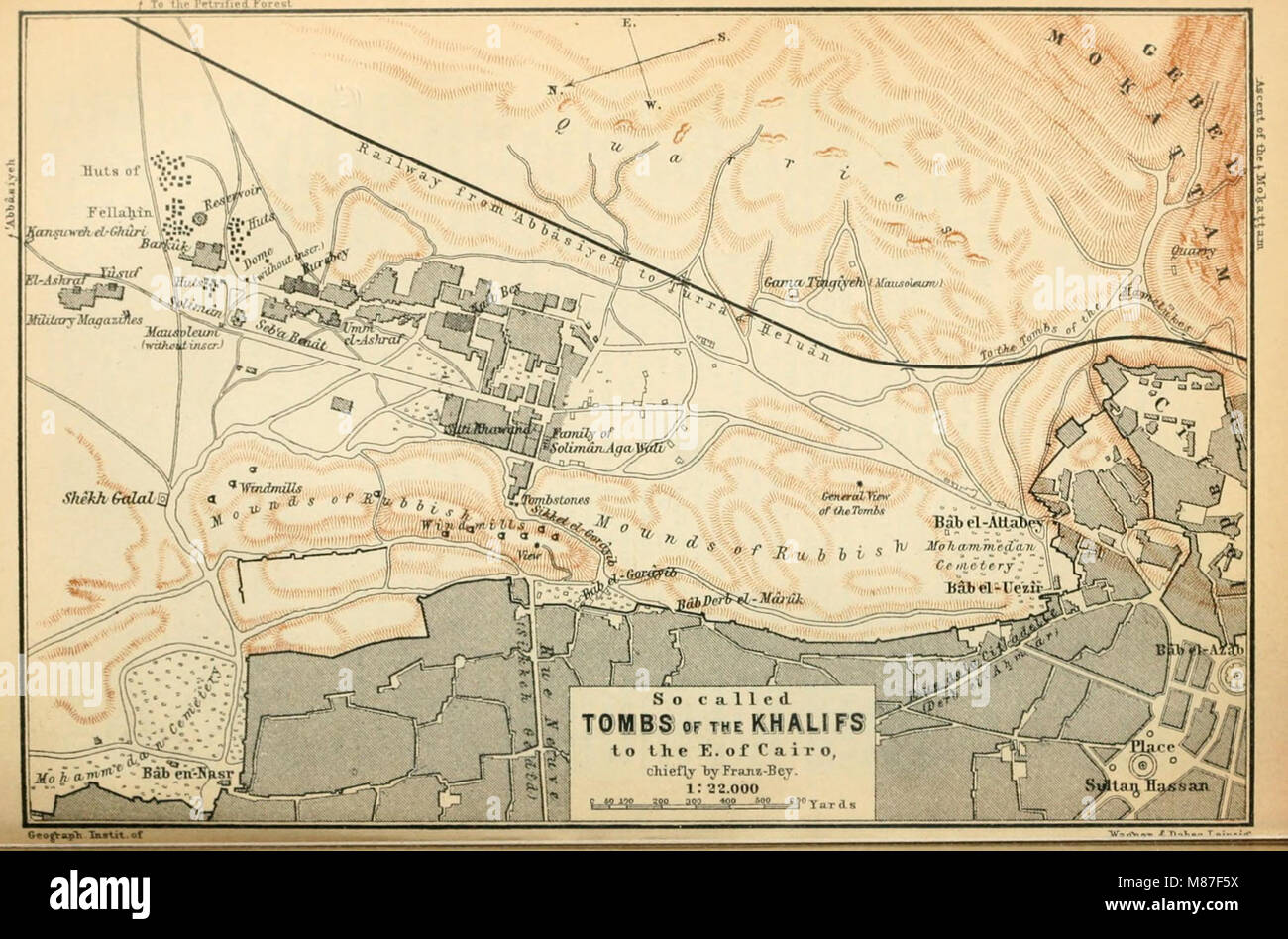 Dieser Reiseführer 1885 bietet Einblicke in Niederägypten, einschließlich der Region Fayum und der Sinai-Halbinsel. Es bietet wichtige Informationen für Reisende, die die Geografie, Geschichte und die wichtigsten Sehenswürdigkeiten der Gegend erkunden. Stockfoto