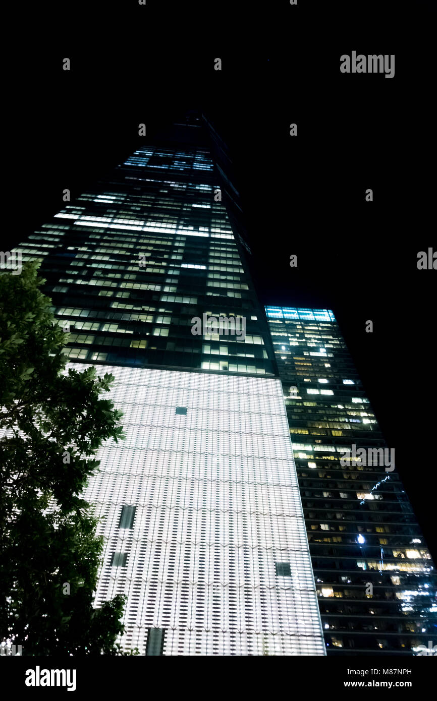 World Trade Center bei Nacht Stockfoto