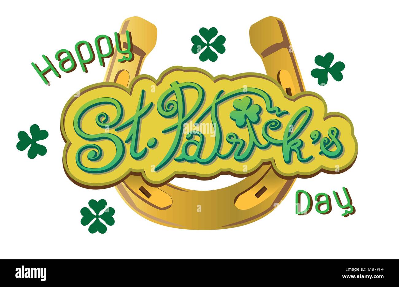 St. Patrick's Day. St. Patricks Day card Glück Symbol Golden Horseshoe und Münzen Glück auf St. Patrick's Day im März zu feiern 17. Stock Vektor