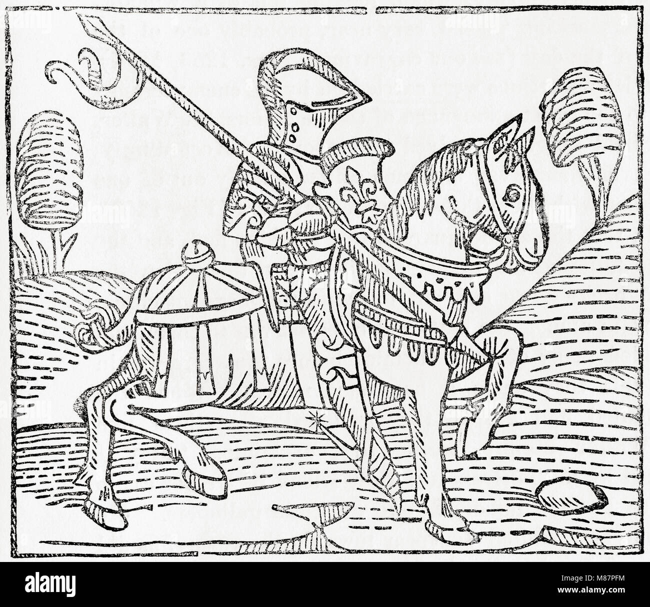 Eine mittelalterliche Ritter, nach einem Holzschnitt aus der Caxton Schachspiel. Aus Old England: eine bildliche Museum, veröffentlicht 1847. Stockfoto