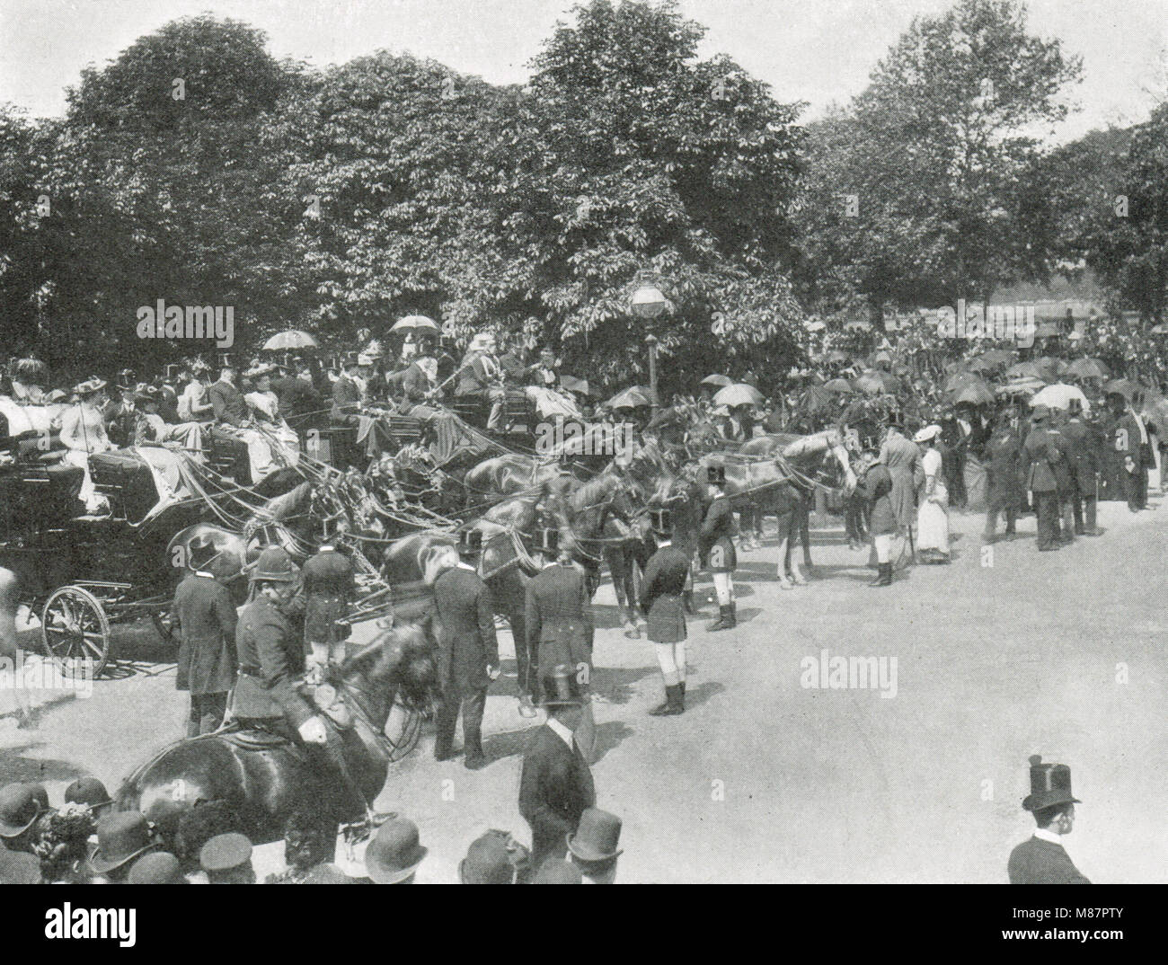 Treffen der Vier-in-Hand Coaching Club, im Hyde Park, London, England, ca. 1905 Stockfoto