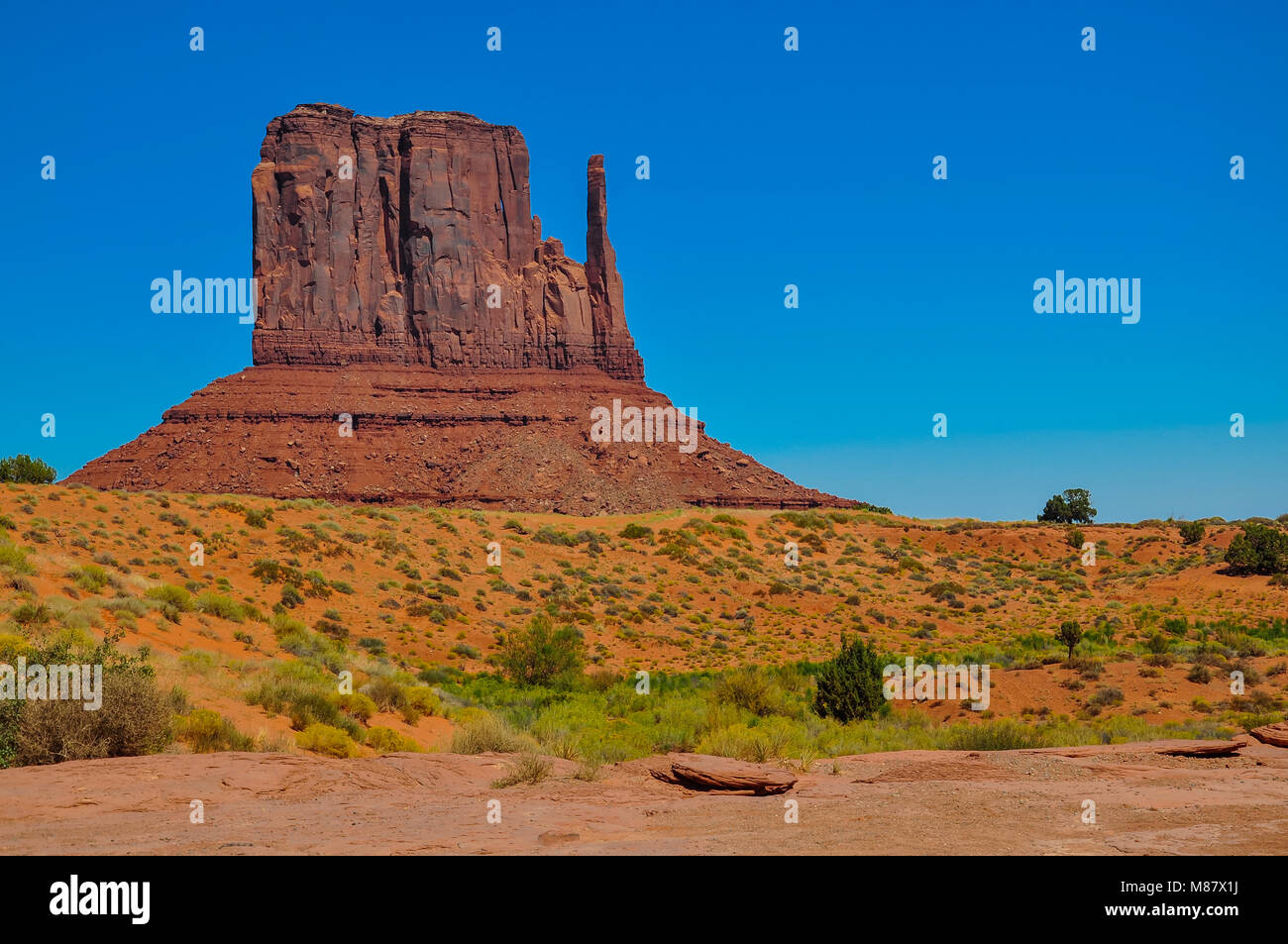 Der Westen Mitten Butte, Rock Formation, in Monument Valley, Arizona Stockfoto