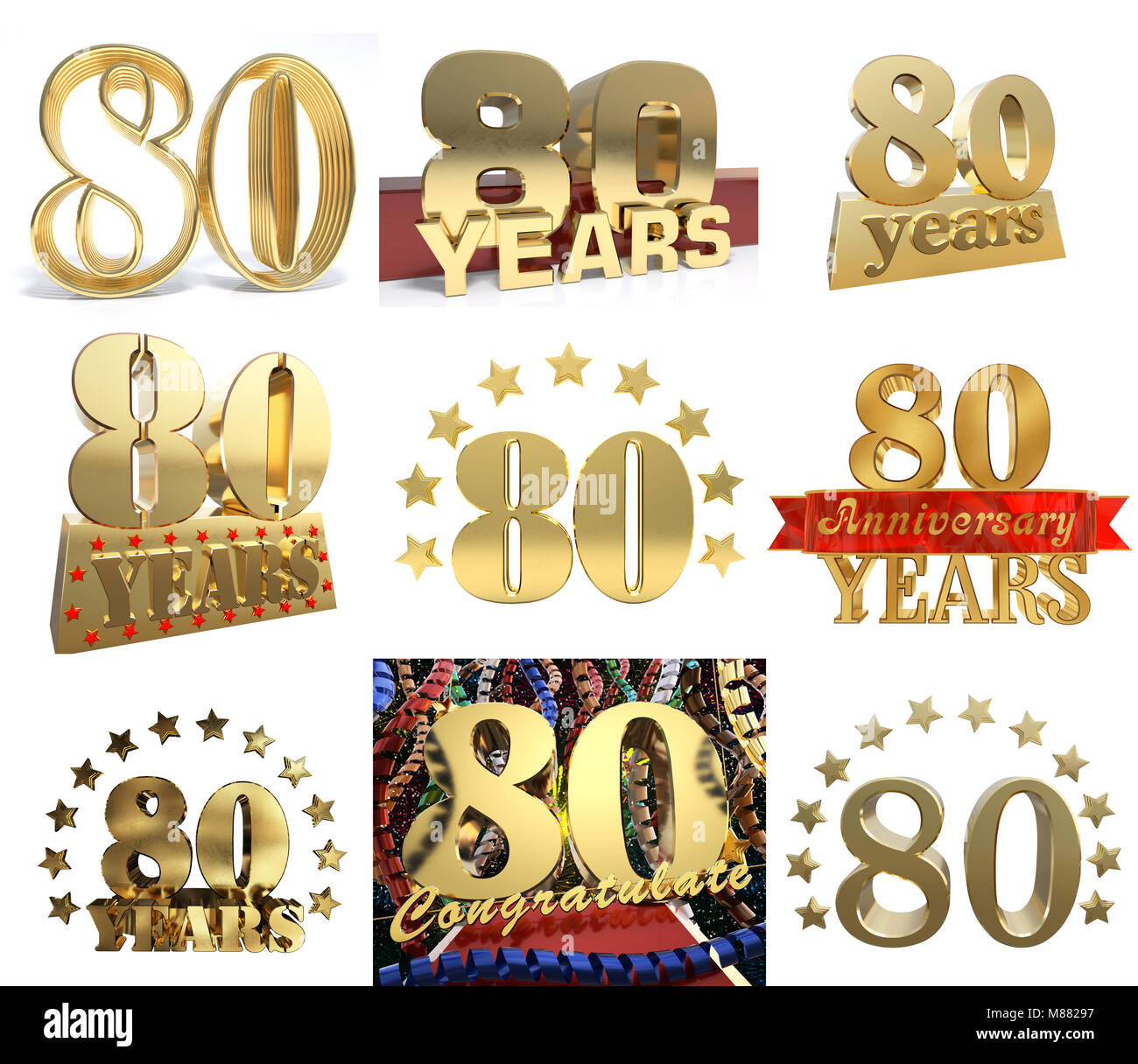 Satz von 80 Anzahl Jahre (80 Jahre) fest. Jahrestag goldene Vorlage ...