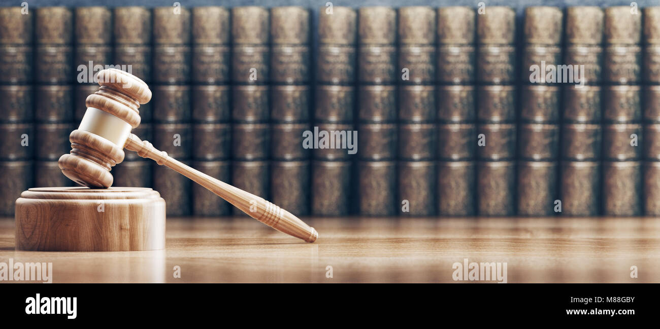 Judge's Hammer, Konzept von Recht und Gerechtigkeit, 3D-Rendering illustration Stockfoto