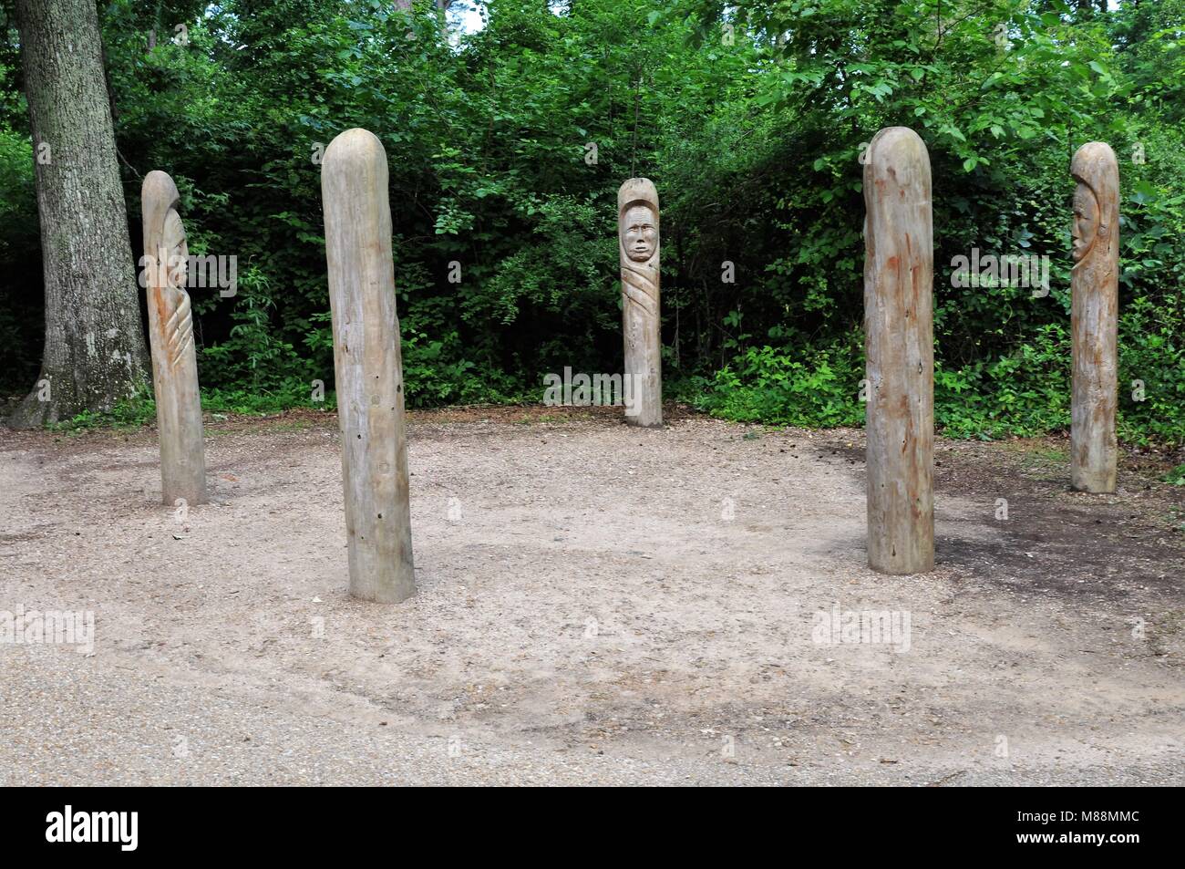 Totem Pole an der Powhatan indischen Dorf an der Jamestown, Virginia Stockfoto