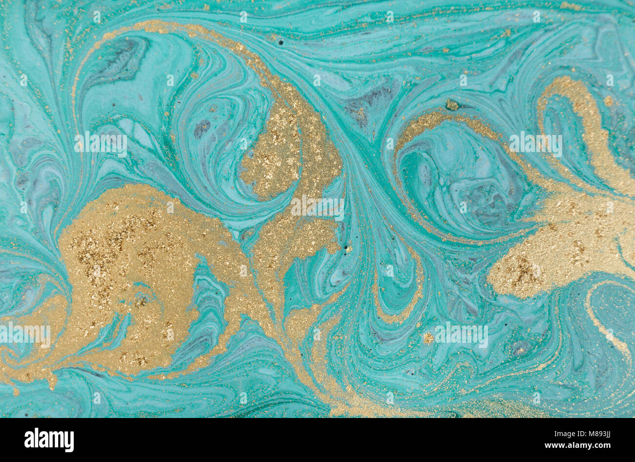 Marmor abstrakte Acryl Hintergrund. Natur blau Marmorierung artwork Textur. Golden Glitter. Stockfoto