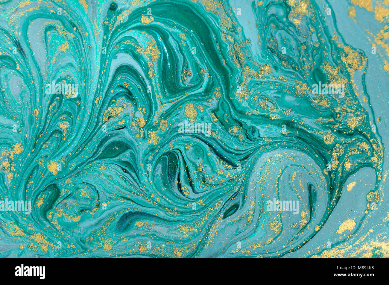 Marmor abstrakte Acryl Hintergrund. Natur blau Marmorierung artwork Textur. Golden Glitter. Stockfoto