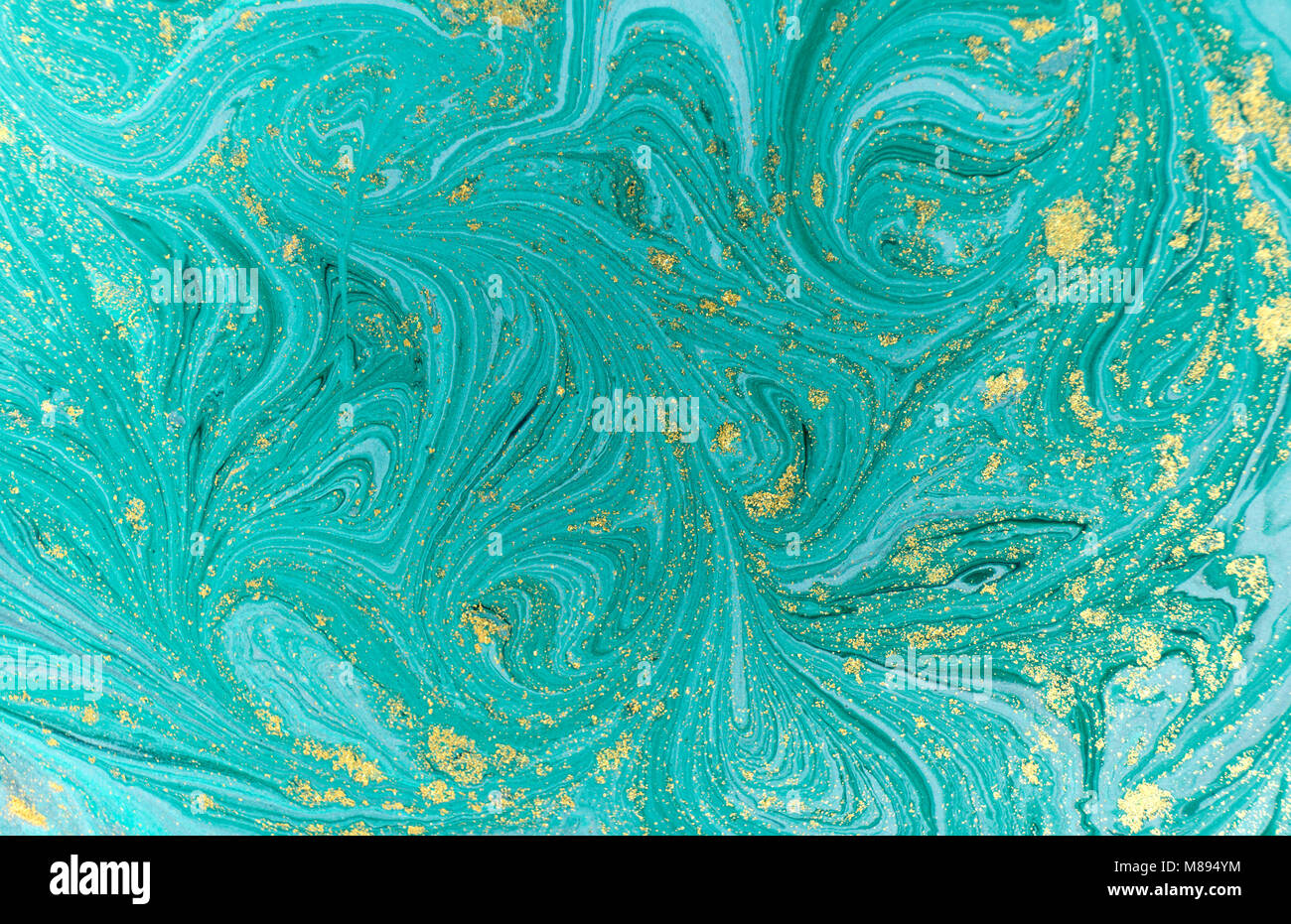 Marmor abstrakte Acryl Hintergrund. Natur blau Marmorierung artwork Textur. Golden Glitter. Stockfoto