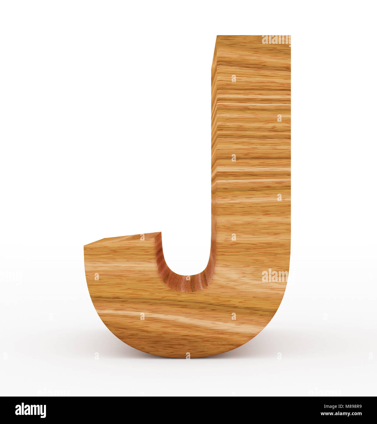 Buchstabe J 3d Holz isoliert auf Weiss - 3D-Rendering Stockfoto