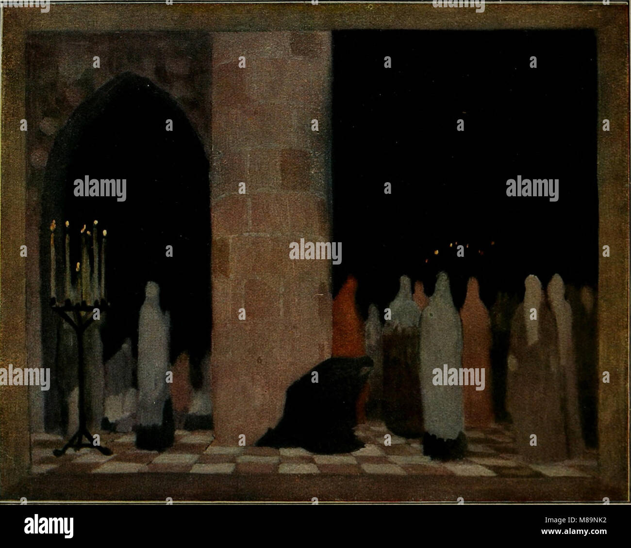 Die 1908 entstandene Inszenierung von Fritz Erlers „Domszene aus Faust I“ wurde im MÃ¼nchener KÃ¼nstlertheater aufgeführt und bot eine visuelle Interpretation von Goethes ikonischem Stück mit Fokus auf die dramatischen Szenen von Faust. Stockfoto