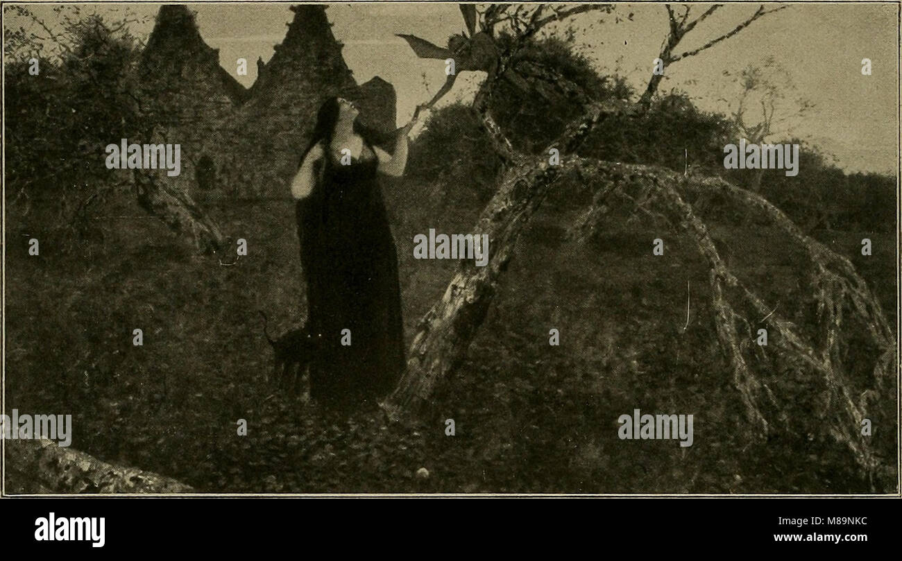 Herbstabend, das 1894 von Fritz Erler geschaffen wurde, ist ein bemerkenswertes Kunstwerk, das die Herbstsaison mit lebhaften Farben und natürlichen Bildern widerspiegelt und die Expertise des Künstlers in der Erfassung der Schönheit der Natur demonstriert. Stockfoto