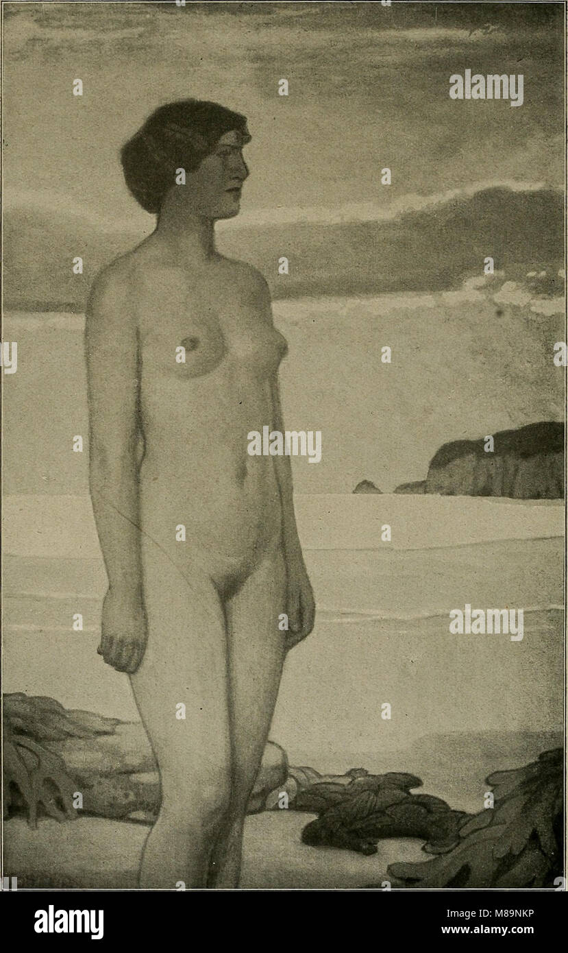 *MÃ¤dchen am Strand* (1912) von Fritz Erler ist ein bemerkenswertes Gemälde mit einer jungen Frau am Strand, das in impressionistischem Stil aufgenommen wurde. Das Werk vermittelt eine ruhige Atmosphäre und einen Fokus auf Licht und Farbe in einer natürlichen Umgebung. Stockfoto