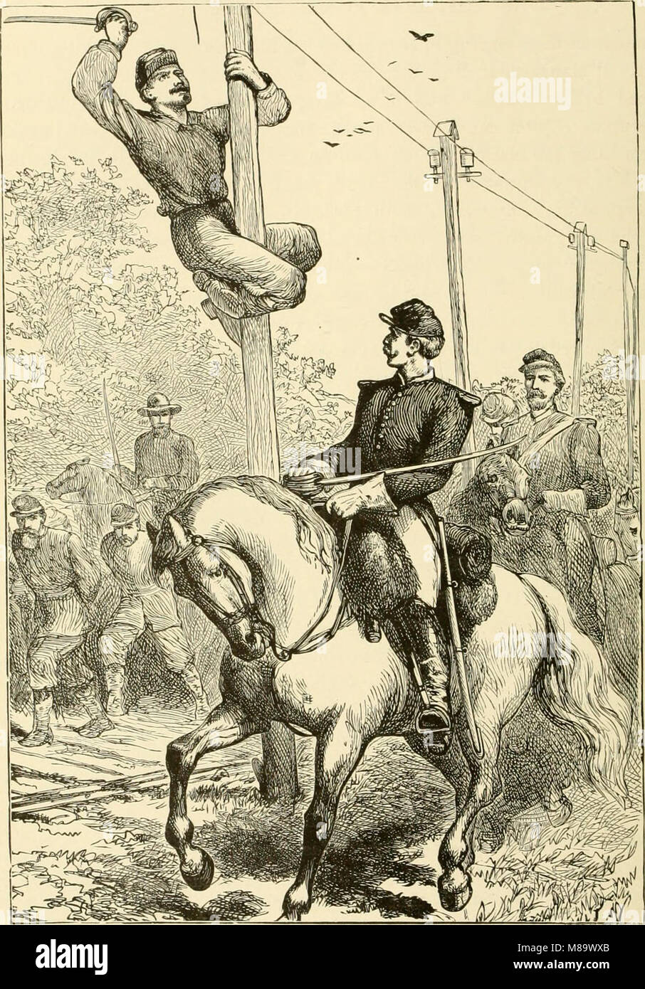 Allgemeine Stuart's Kavallerie schneiden telegraph Drähte Stockfoto