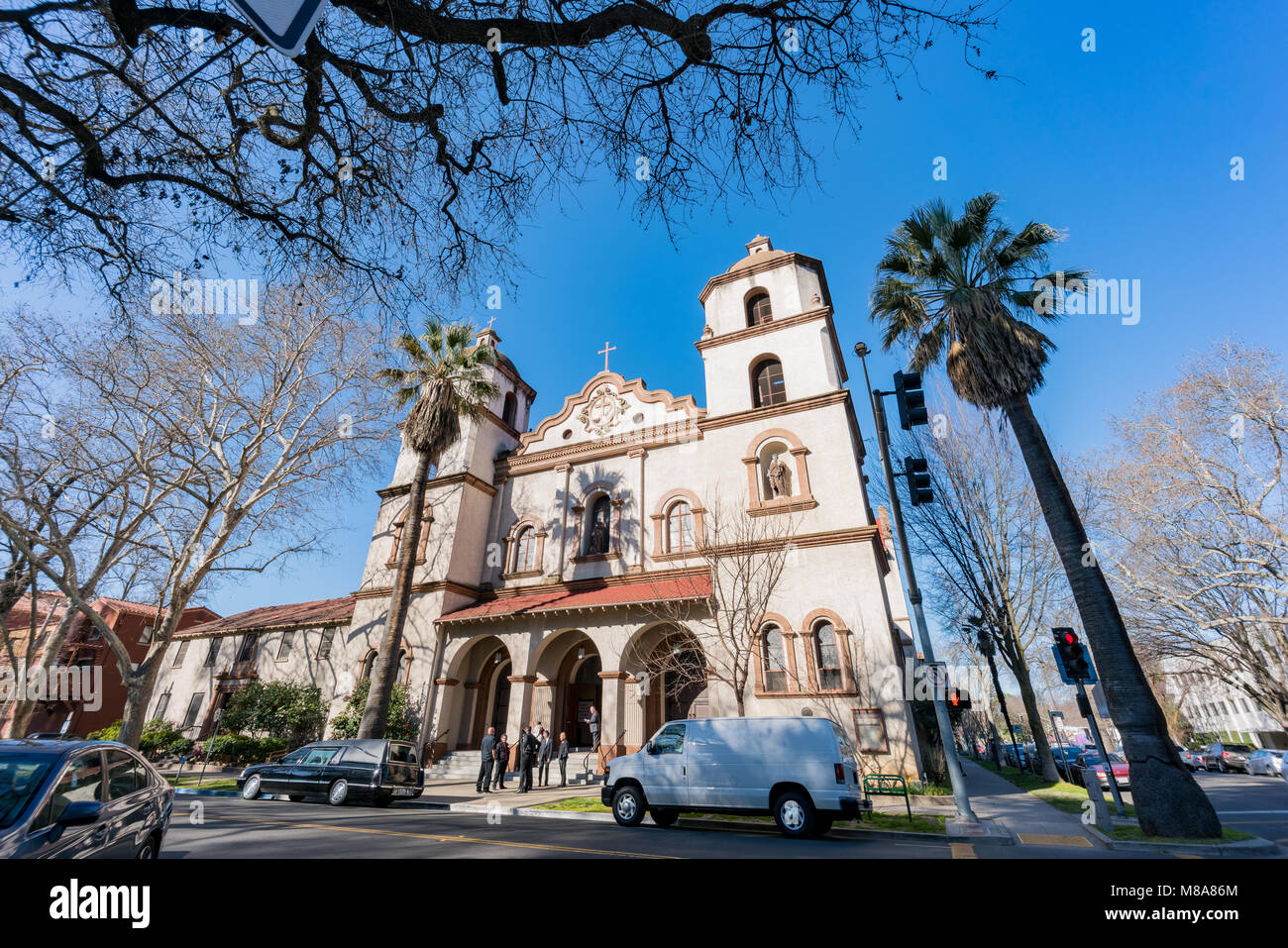 Sacramento, FEB 23: Außenansicht des historischen St. Franziskus Kirche am 23.Februar, 2018 in Sacramento, Kalifornien Stockfoto