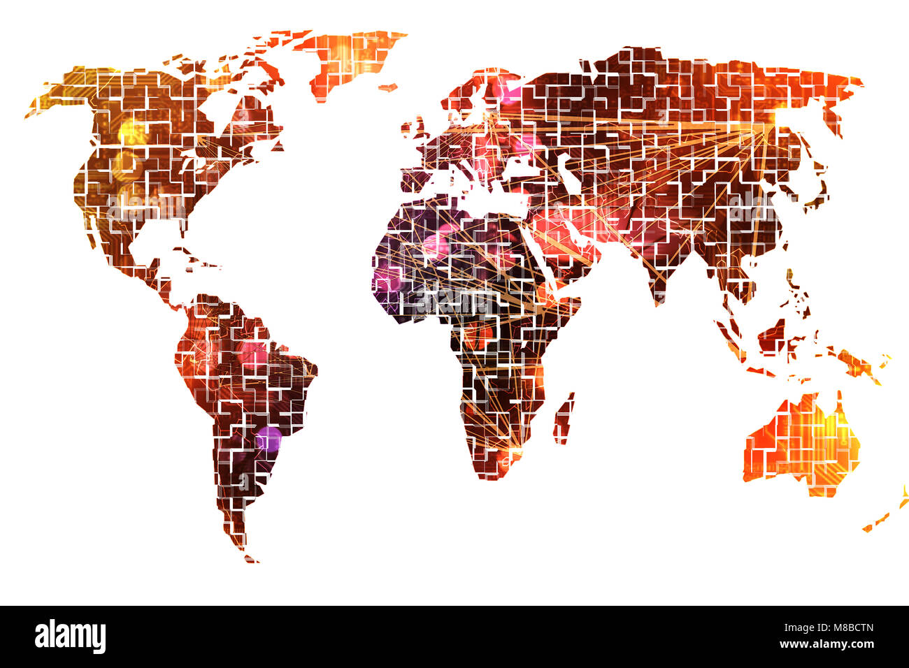 Digitale Landkarte mit allen Kontinenten Stockfoto