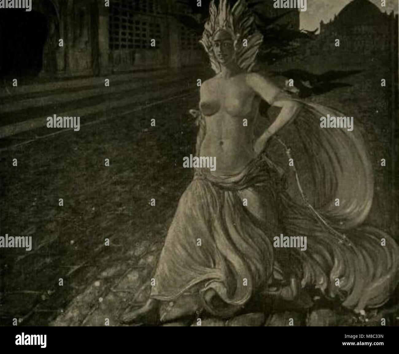 Dieses Stück untersucht Fritz Erlerâ Gemälde „die Pest“, die zentrale Tafel eines zwischen 1899 und 1901 entstandenen Triptychons, das die verheerenden Auswirkungen der Pest während dieser Zeit darstellt. Stockfoto