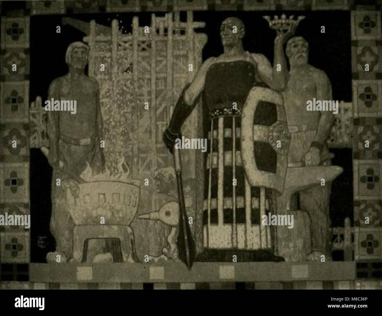 Fritz Erler - Eisen. Wandgemälde auf der Ausstellung München 1908 Stockfoto