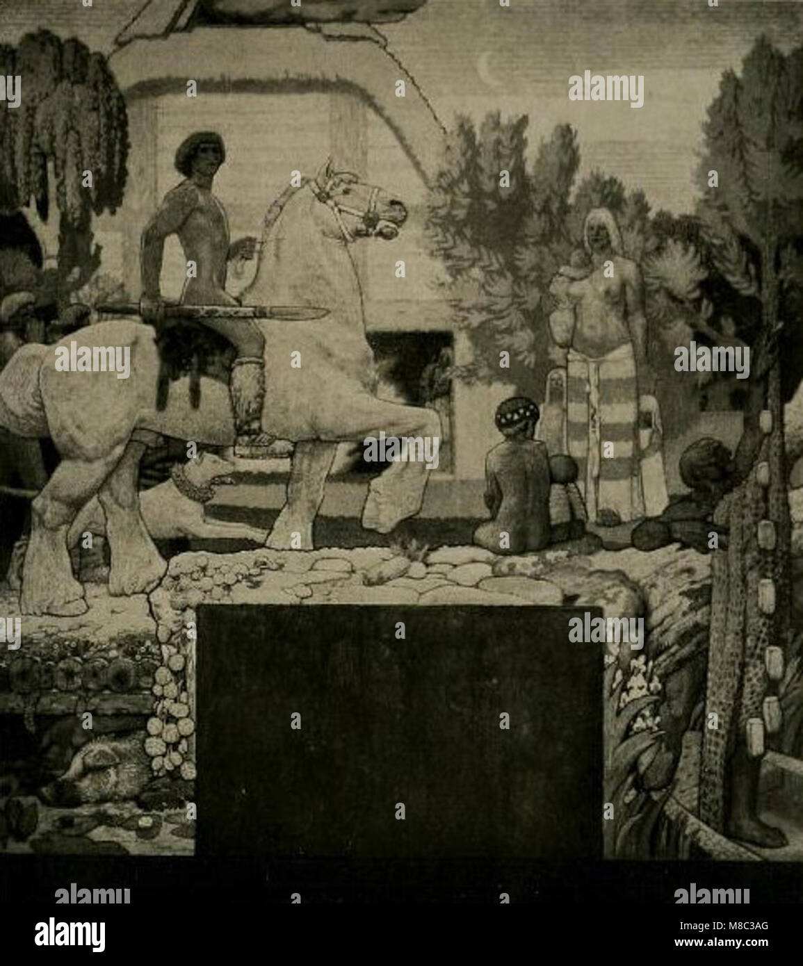 Fritz Erlers Wandbilder* (1913) enthält Fresken im Festsaal des Neuen Rathauses in Hannover. Diese detaillierten Wandbilder zeigen Szenen von historischer Bedeutung, verbinden Kunst und architektonisches Design und bieten einen Einblick in die deutschen künstlerischen Trends des frühen 20. Jahrhunderts. Stockfoto