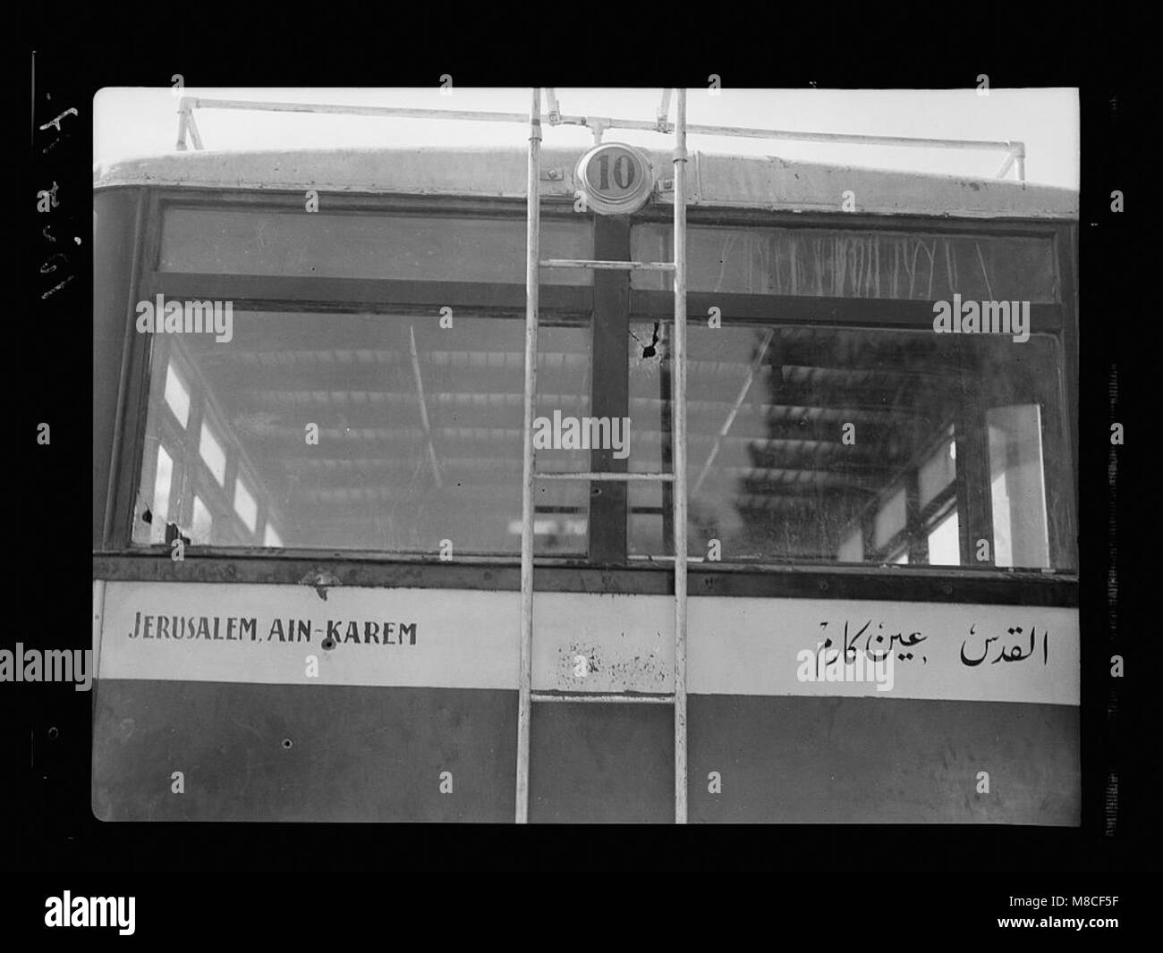 Ain Karem bus beschossen am 24. Mai 1938, bullet Marken LOC 18496 matpc. Stockfoto