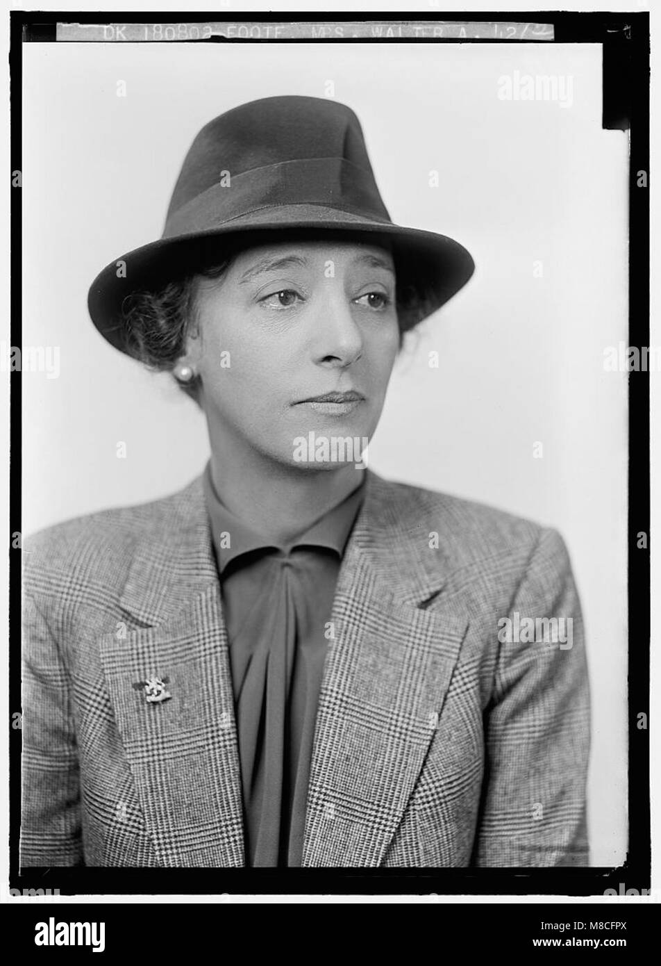 Ein Porträt von Mrs. Walter A. Foote, das ihr Gleichnis in einem formalen Rahmen festlegt und einen Einblick in den Stil der Porträtkunst des 19. Jahrhunderts gewährt. Stockfoto