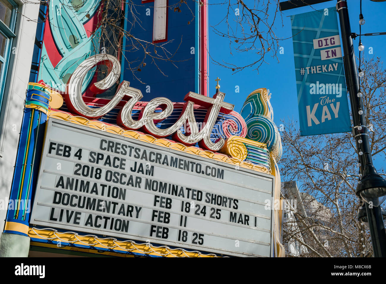 Sacramento, FEB 23: Zeichen der historischen Crest Theater am 23.Februar, 2018 in Sacramento, Kalifornien Stockfoto