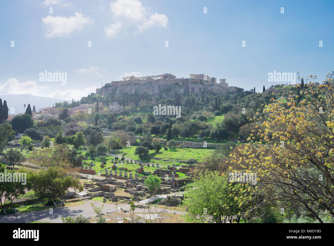 Berühmte Skyline von Athen mit Akropolis und der antiken Agora, Athen, Griechenland Stockfoto