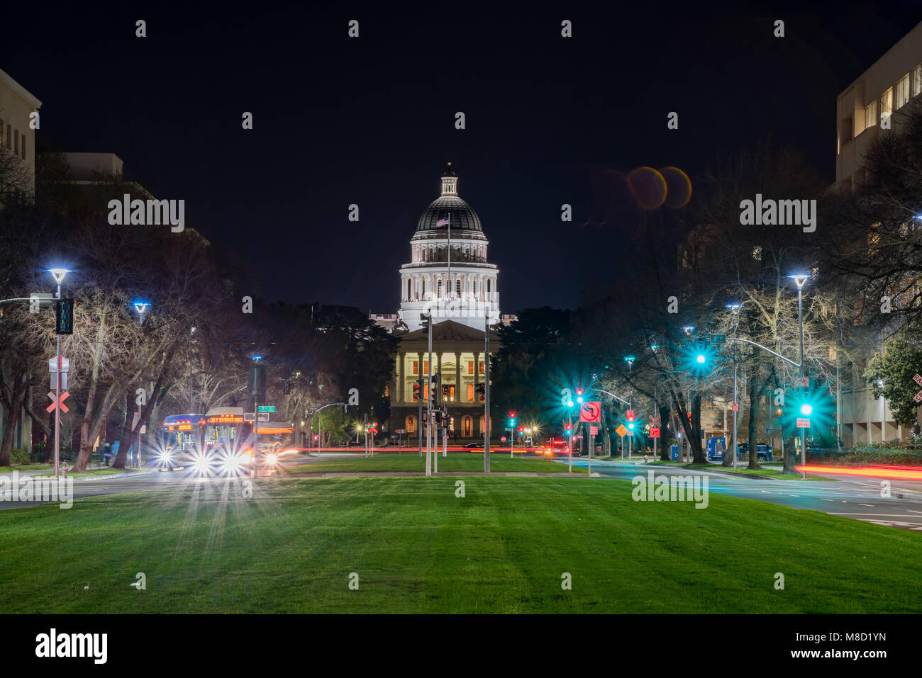 Nachtansicht der historischen California State Capitol, Sacramento, Kalifornien Stockfoto