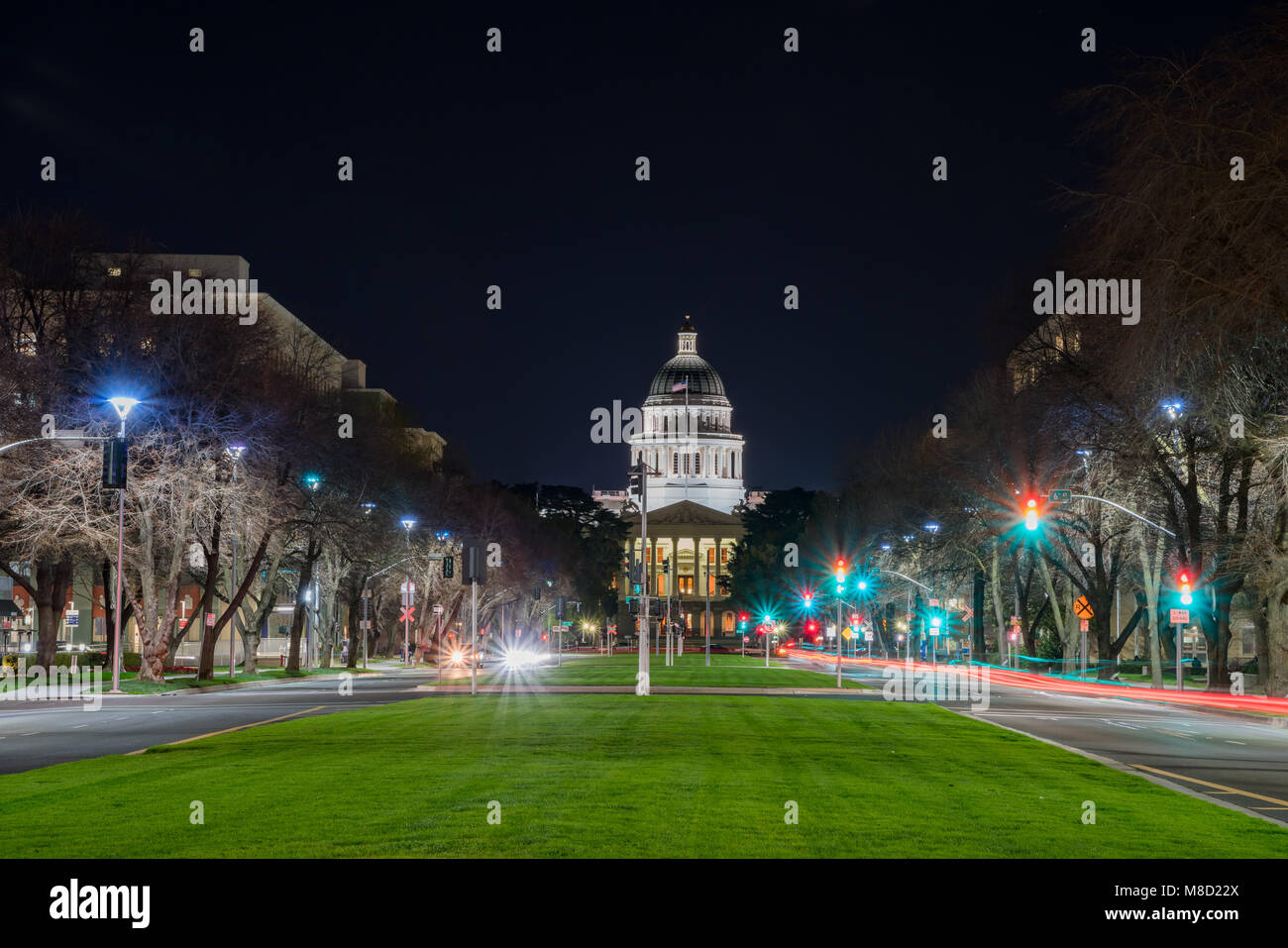 Nachtansicht der historischen California State Capitol, Sacramento, Kalifornien Stockfoto
