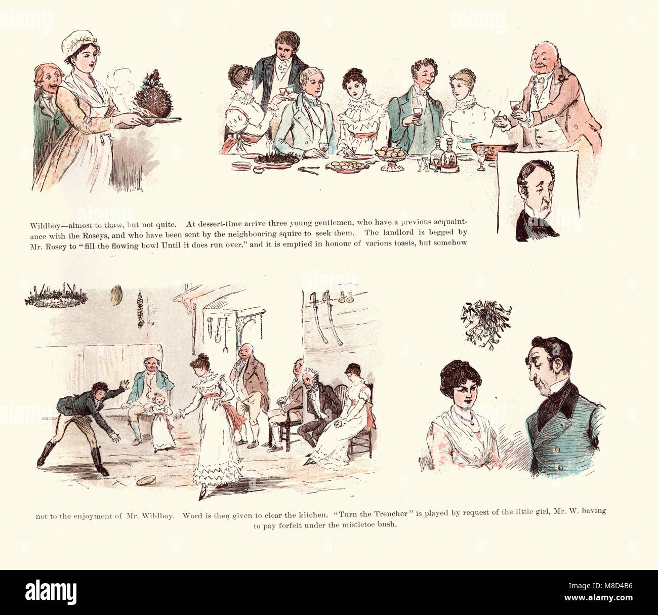 Viktorianische Abbildung aus den curmudgeons Weihnachten von Randolph Caldecott, 19. Weihnachtsessen Stockfoto