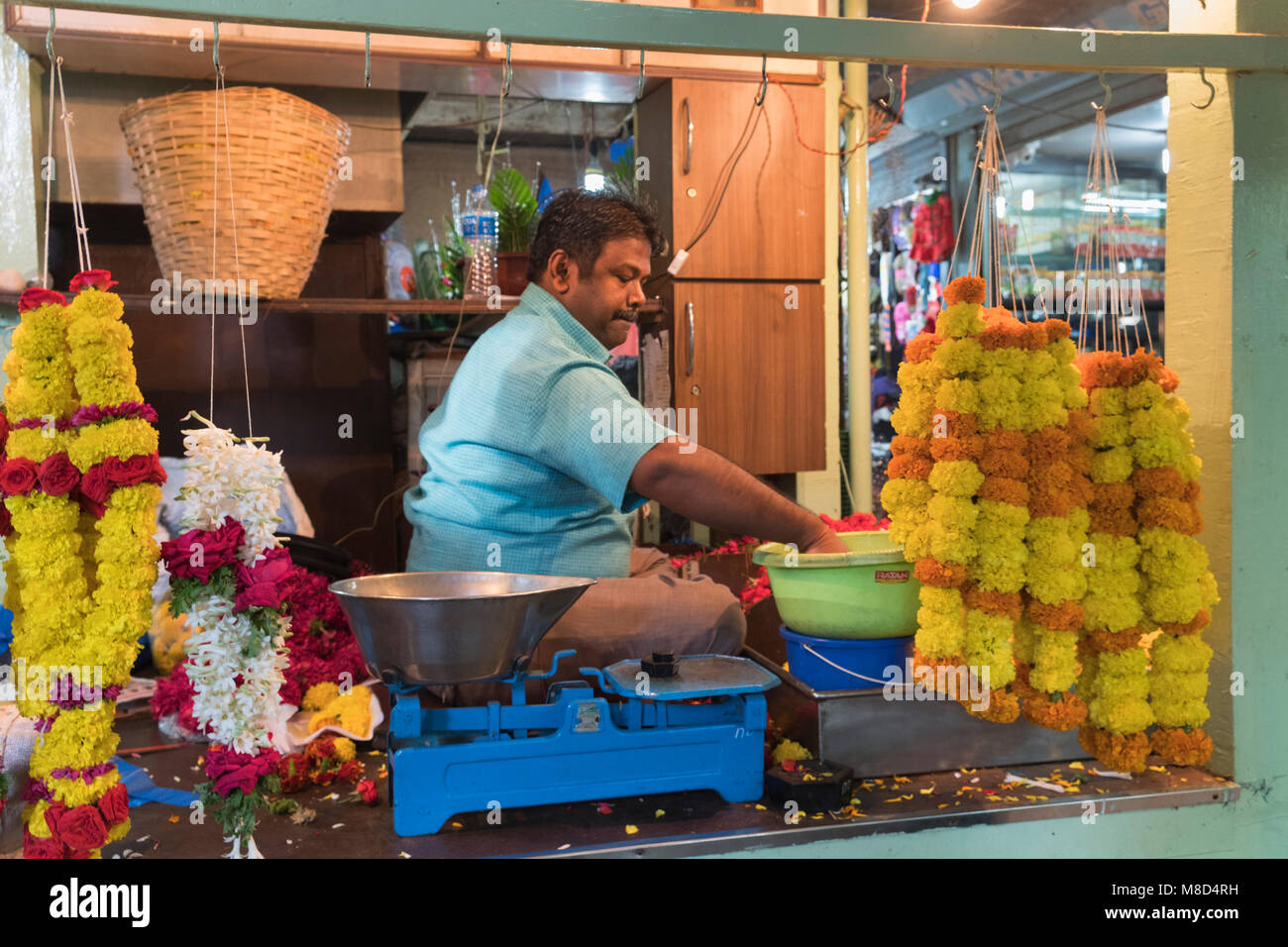 Margao markt Flower Garland Teekocher Goa Indien Stockfoto